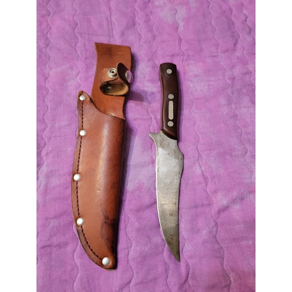 Vintage Schrade Old Timer 150T Fixed Blade Hunting Knife USA w/ Leather Sheath